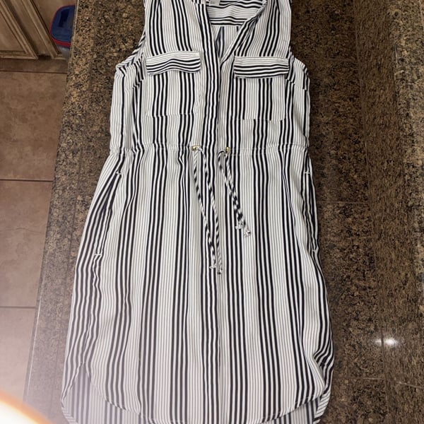 H&M Sleeveless Striped Drawstring Waist Dress Size 2