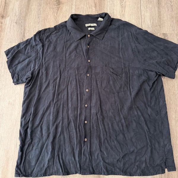 Batik Bay Short Sleeve Button Down Shirt Black Tropical Print Size 3XB