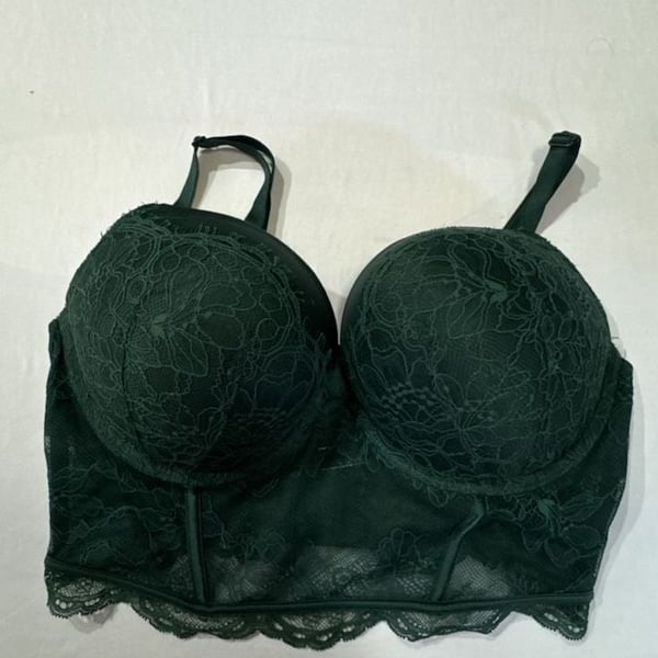 N445 Victoria's Secret Lace Bustier Bra Dark Green 36D