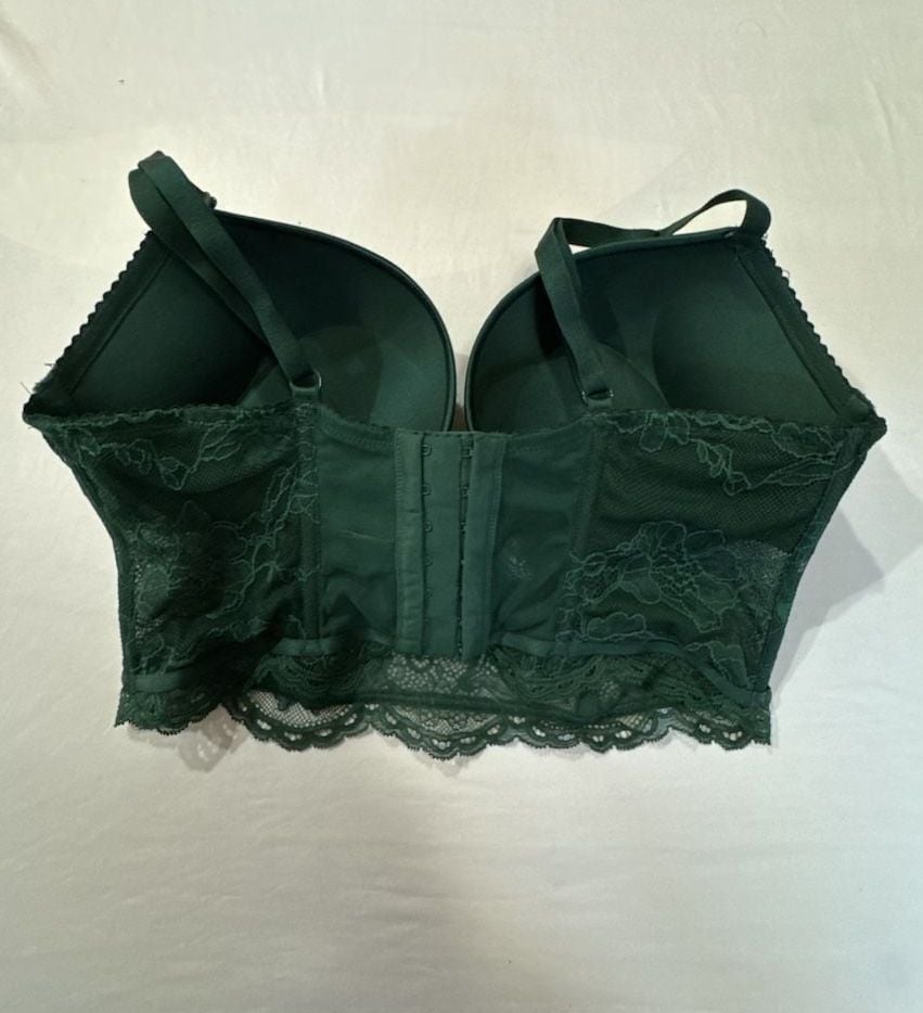 N445 Victoria's Secret Lace Bustier Bra Dark Green 36D 2
