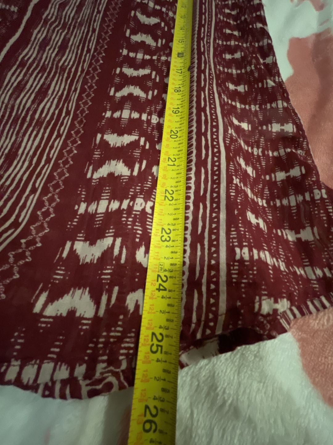 Eddie Bauer Women's S Printed Voile Front Tie Sleeveless Blouse Claret 8