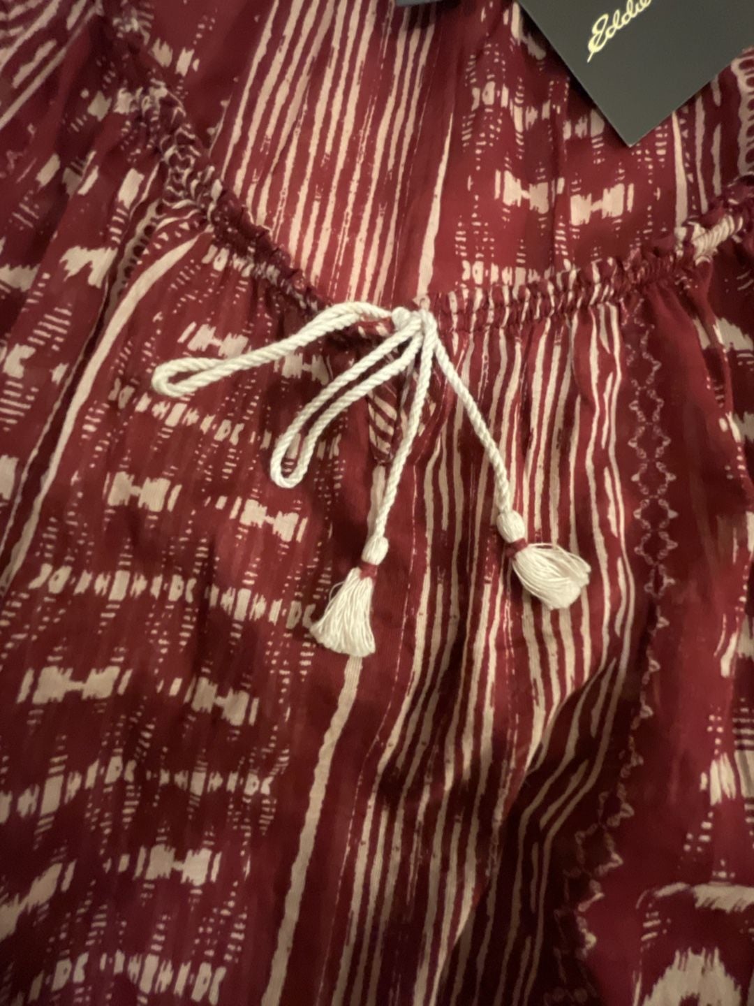 Eddie Bauer Women's S Printed Voile Front Tie Sleeveless Blouse Claret 11