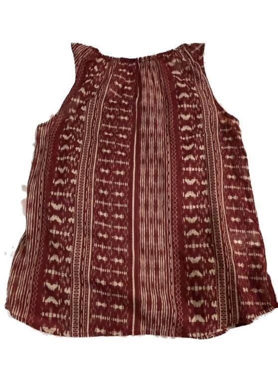 Eddie Bauer Women's S Printed Voile Front Tie Sleeveless Blouse Claret 10