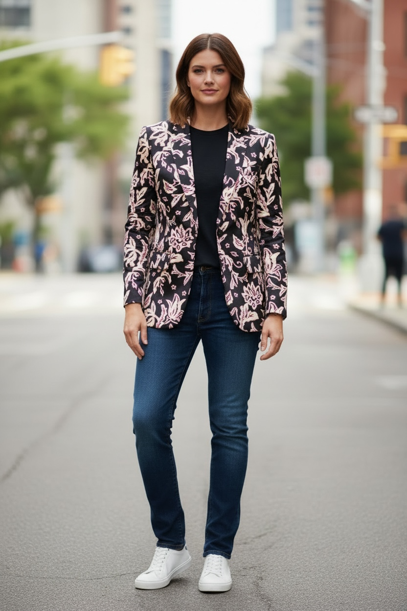 Rachel Zoe Floral Print Blazer Size Medium Black Pink White 2