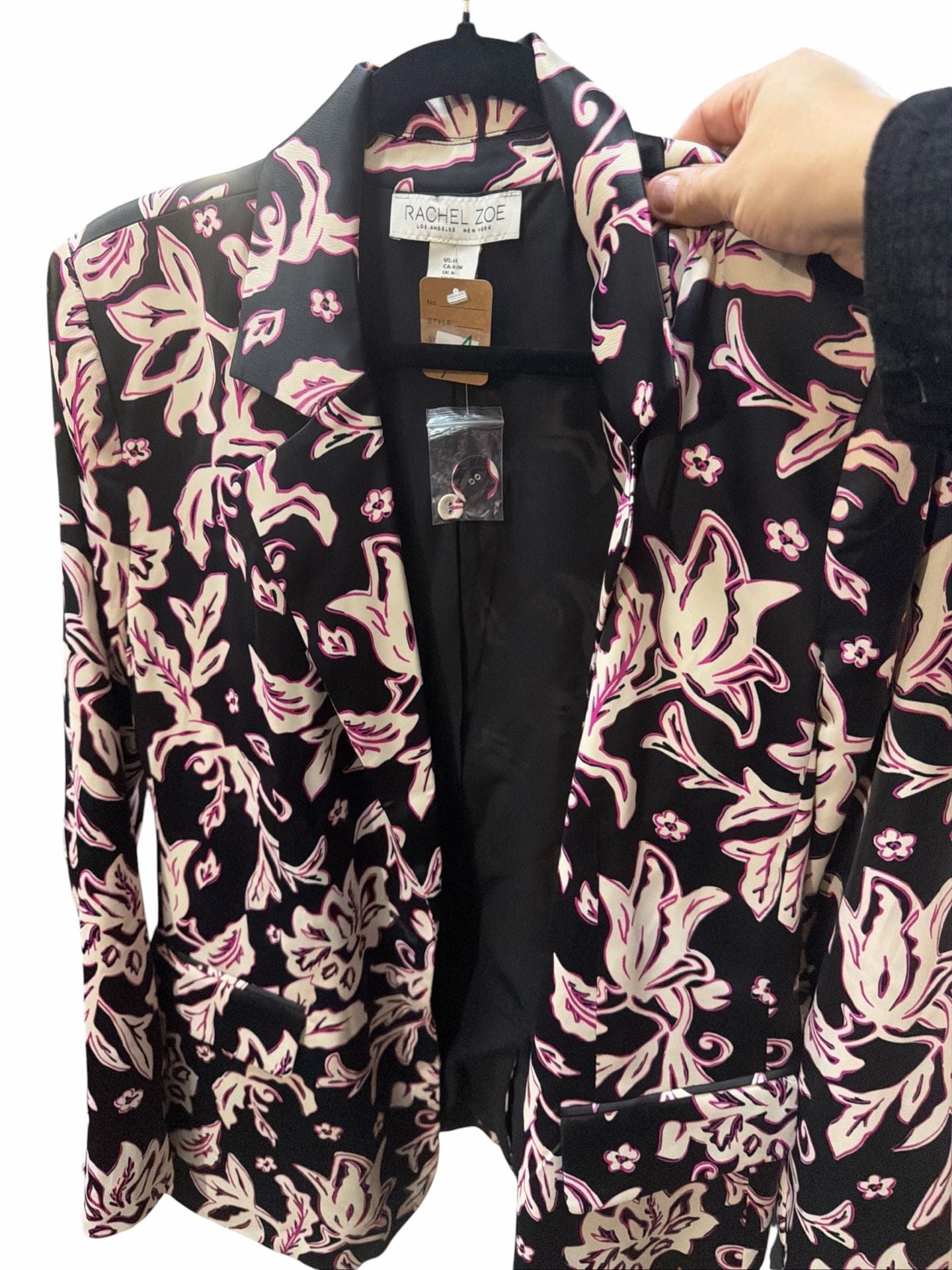 Rachel Zoe Floral Print Blazer Size Medium Black Pink White 3