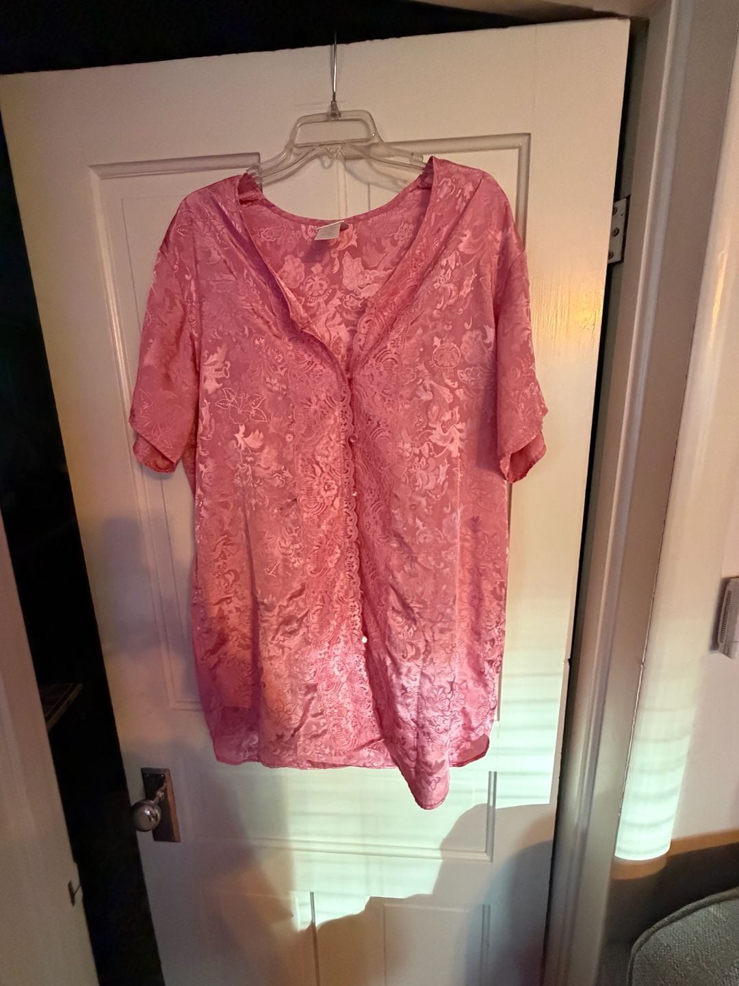Adonna Pink Floral Satin Button-Down Sleep Shirt Size Medium 1