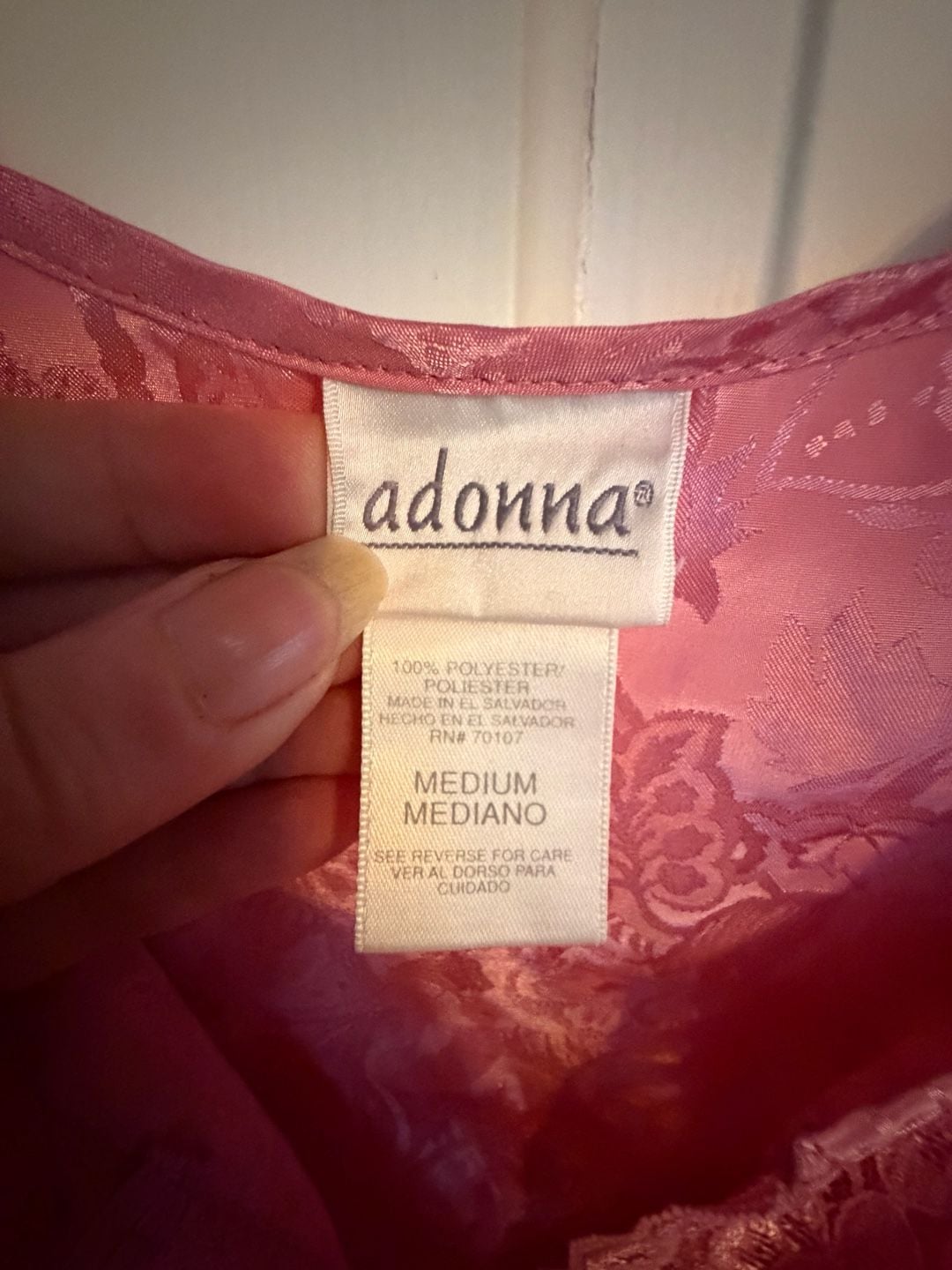Adonna Pink Floral Satin Button-Down Sleep Shirt Size Medium 2