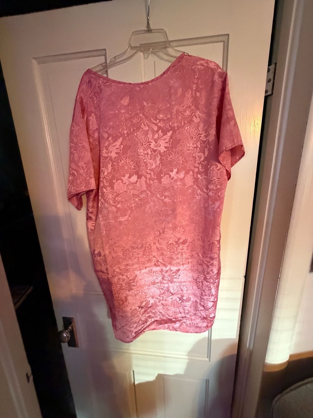 Adonna Pink Floral Satin Button-Down Sleep Shirt Size Medium 5