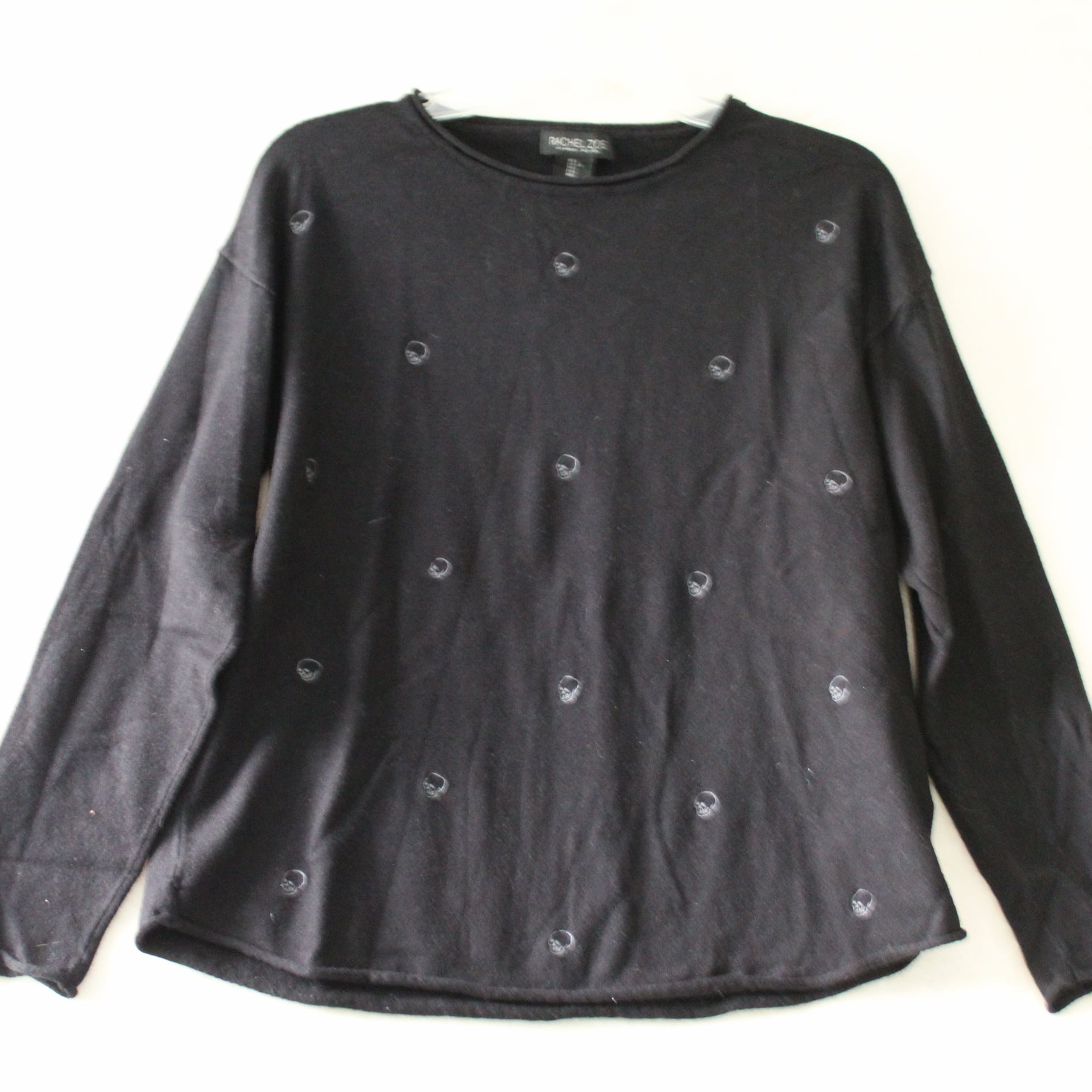 Rachel Zoe Black Skull Embroidered Long Sleeve Sweater Size L 2