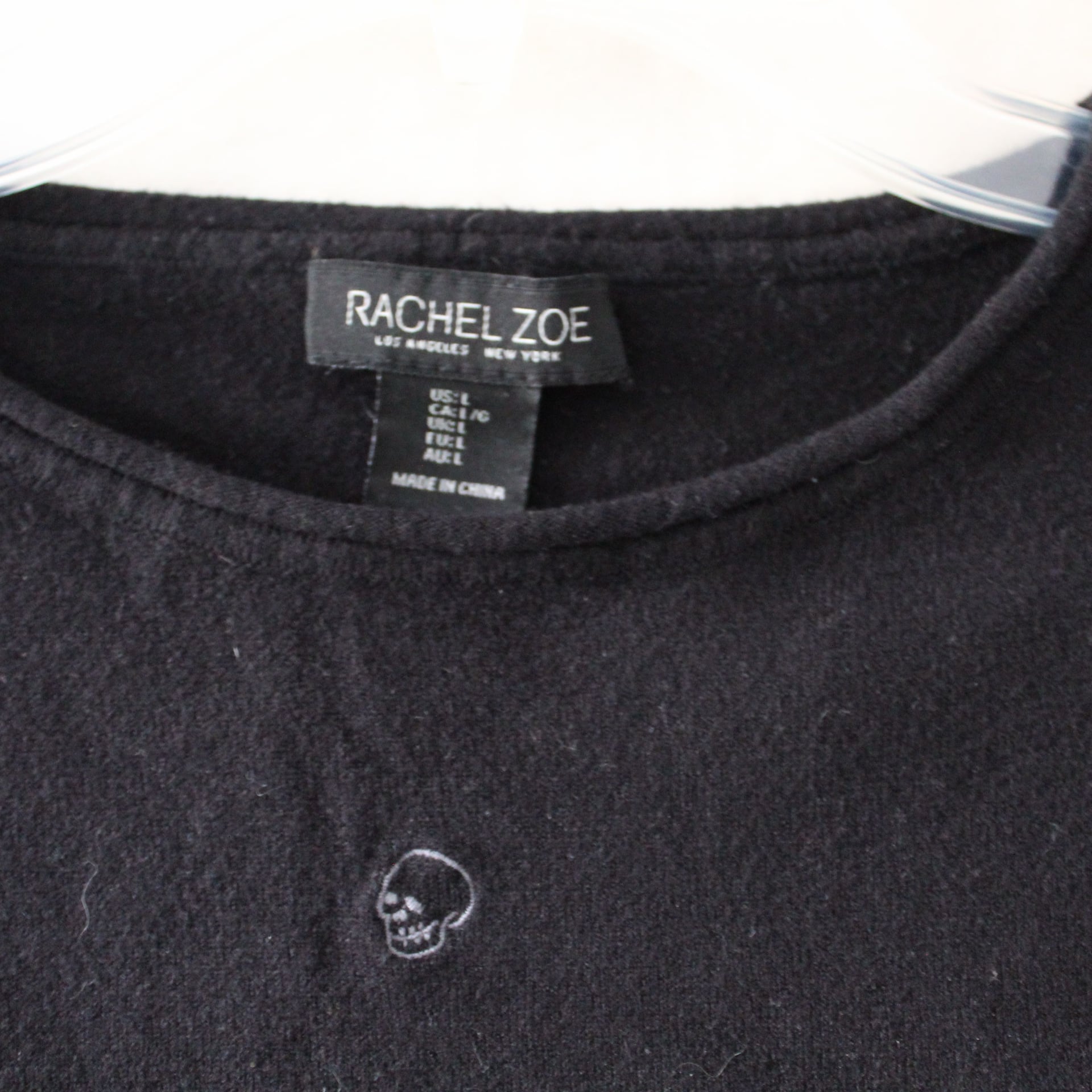 Rachel Zoe Black Skull Embroidered Long Sleeve Sweater Size L 4