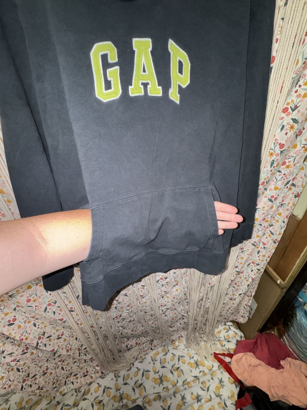 Gap Logo Hoodie Sweatshirt Gray Yellow Spellout Pullover Fleece Pocket XXL 3