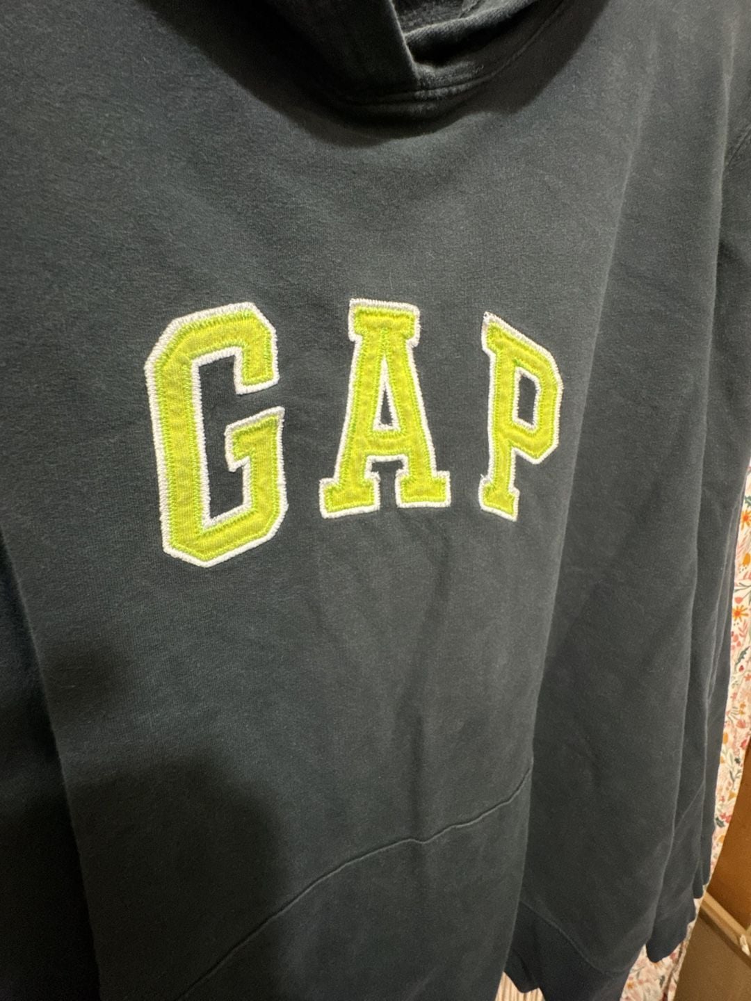 Gap Logo Hoodie Sweatshirt Gray Yellow Spellout Pullover Fleece Pocket XXL 4