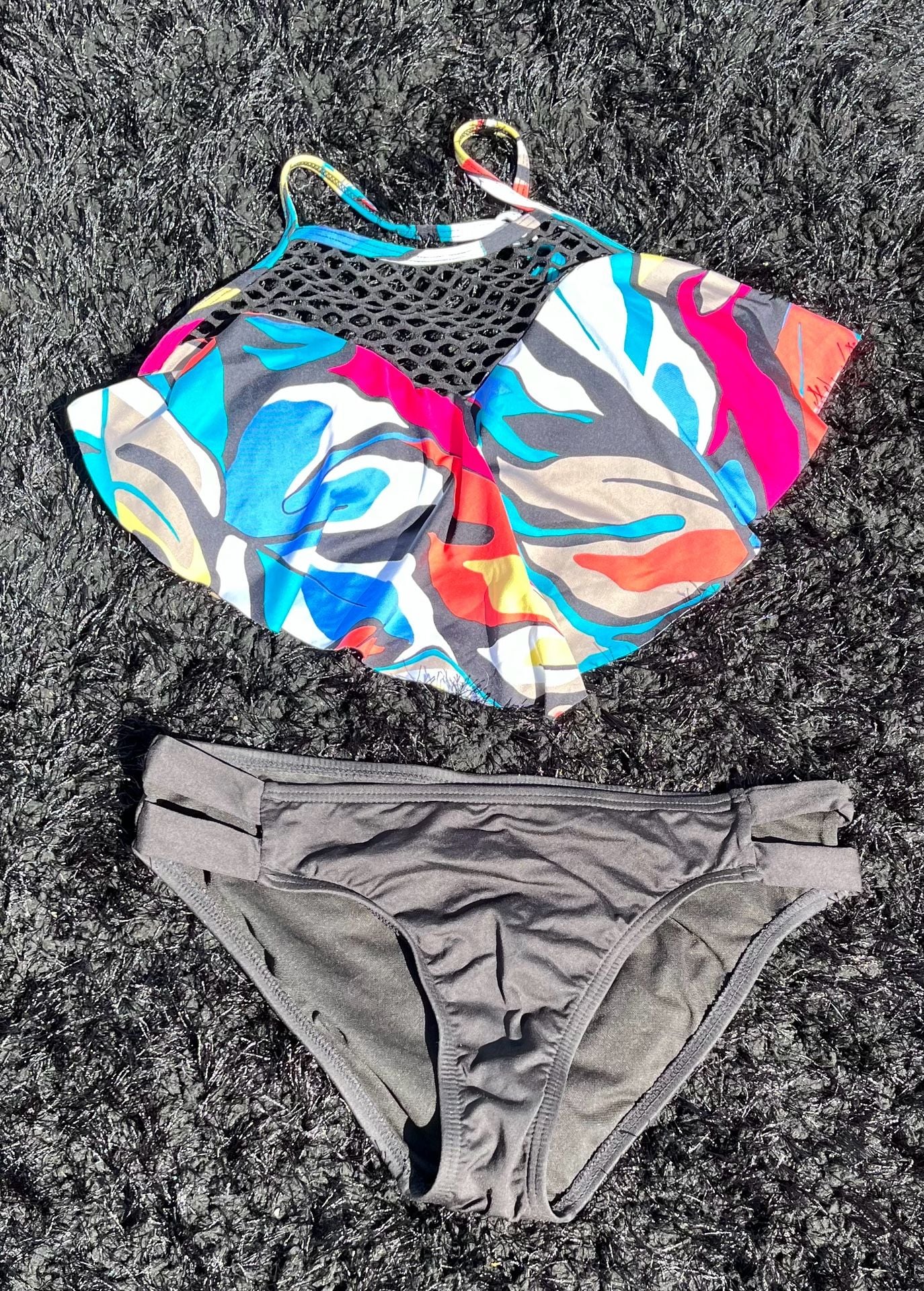 Apt. 9 Women's Size M Multi-Color Abstract Print Mesh High Neck Bikini Set 1