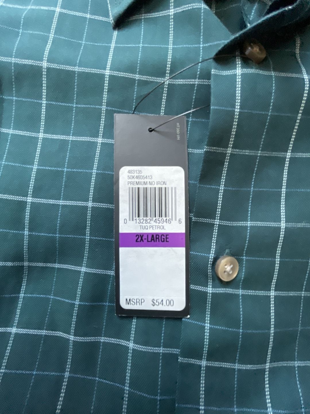 Van Heusen Premium No Iron Dress Shirt Green Plaid XXL 18-18.5 5