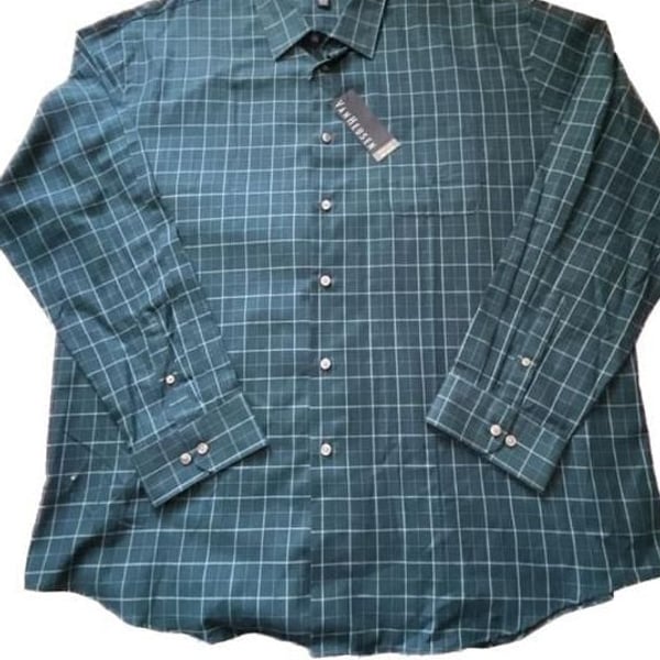 Van Heusen Premium No Iron Dress Shirt Green Plaid XXL 18-18.5