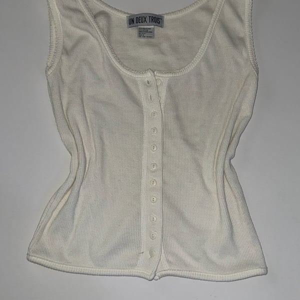 Un Deux Trois White Ribbed Button-Front Tank Top Size M