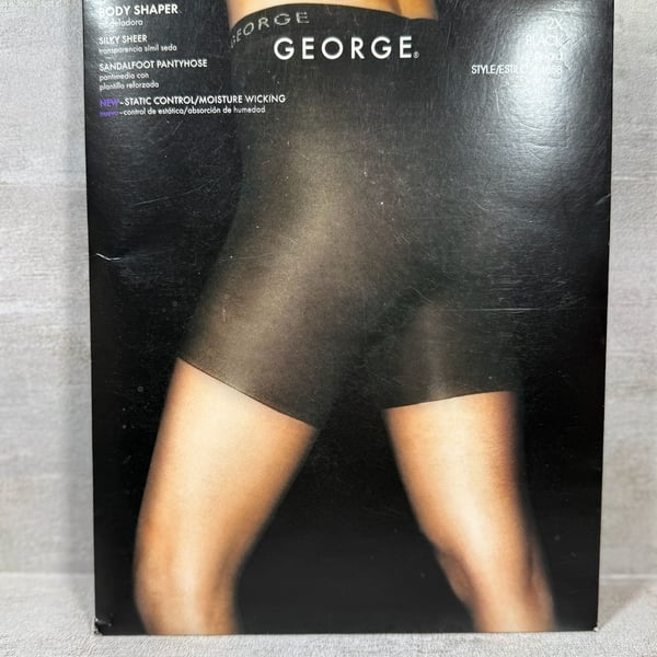 George Body Shaper Silky Sheer Sandalfoot Pantyhose 2X Black