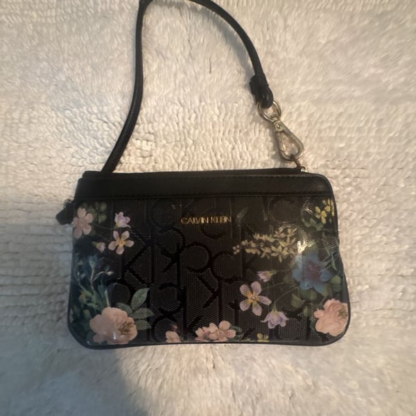 Calvin Klein Floral Logo Print Wristlet Pouch