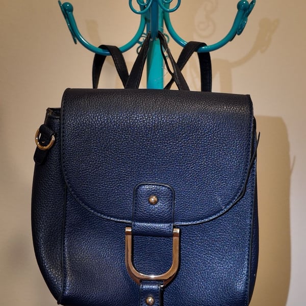 Navy Blue Faux-Leather Mini Backpack