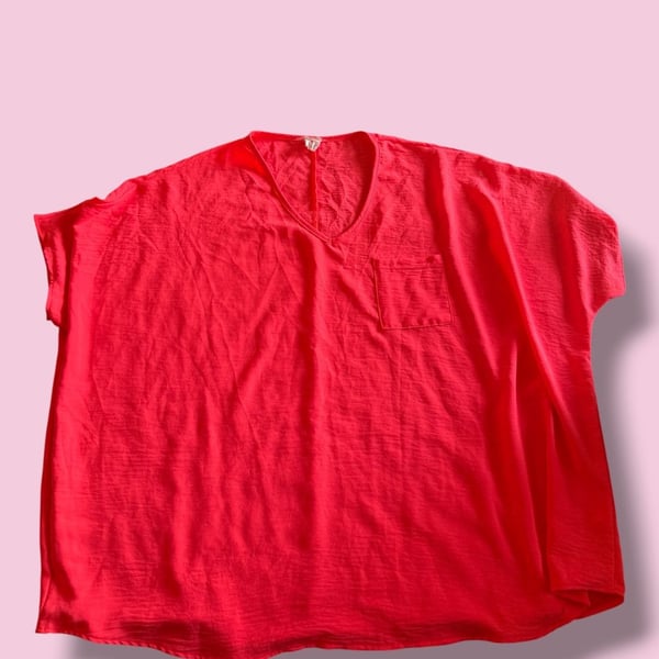 Jenna Nation Neon Pink V-Neck Pocket Tee Size 1X