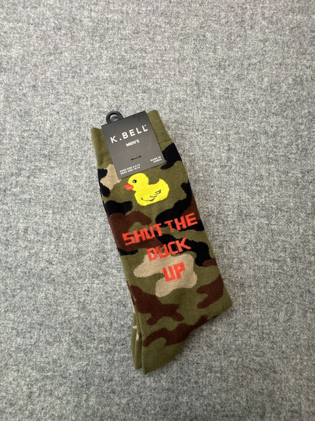 K. Bell Men's Shut The Duck Up Camo Crew Socks Size 10-13 1