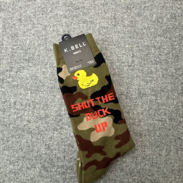 K. Bell Men's Shut The Duck Up Camo Crew Socks Size 10-13