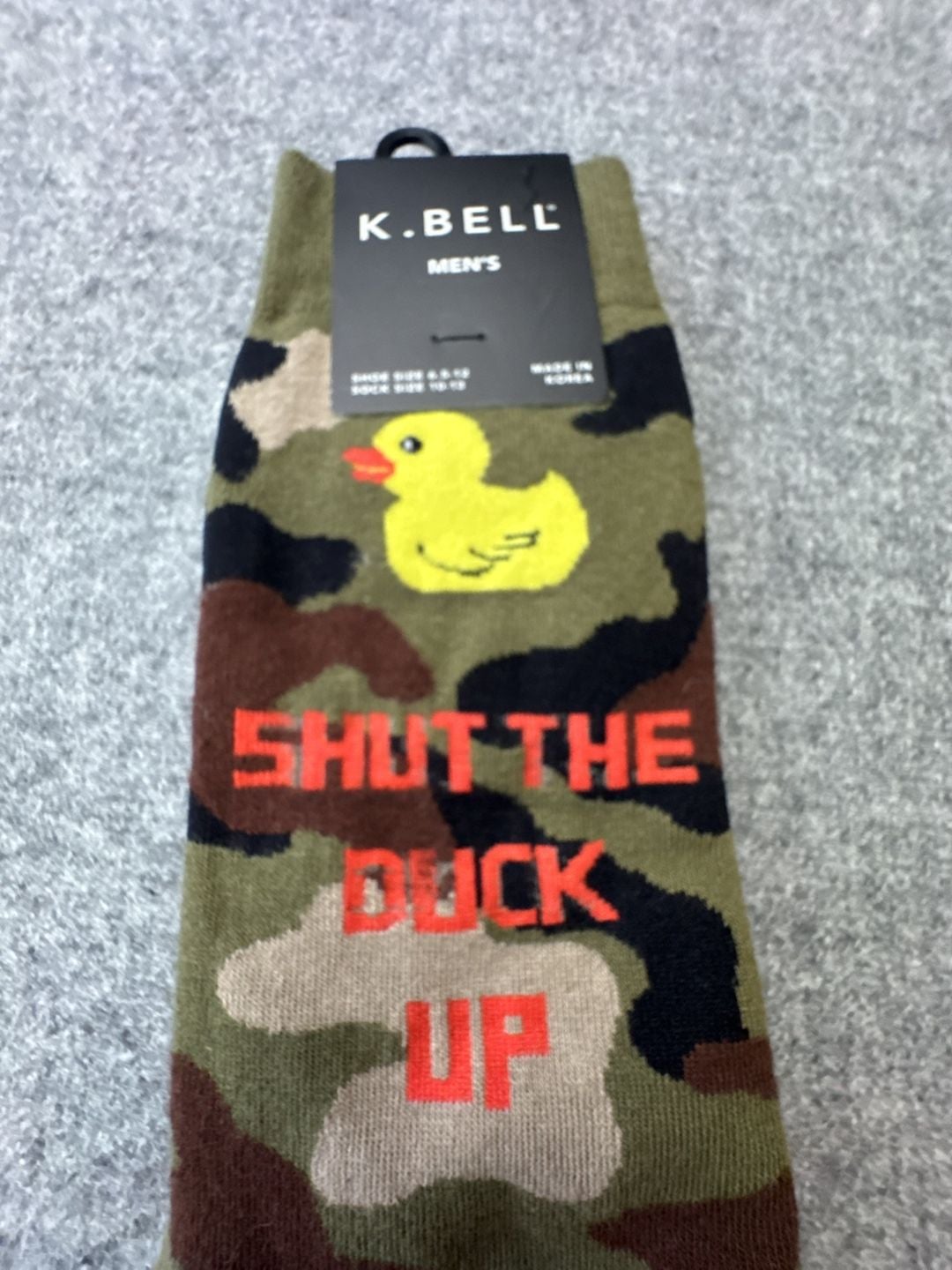 K. Bell Men's Shut The Duck Up Camo Crew Socks Size 10-13 3