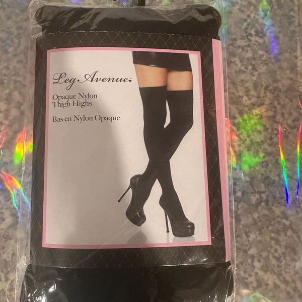 Leg Avenue Opaque Nylon Thigh Highs Black