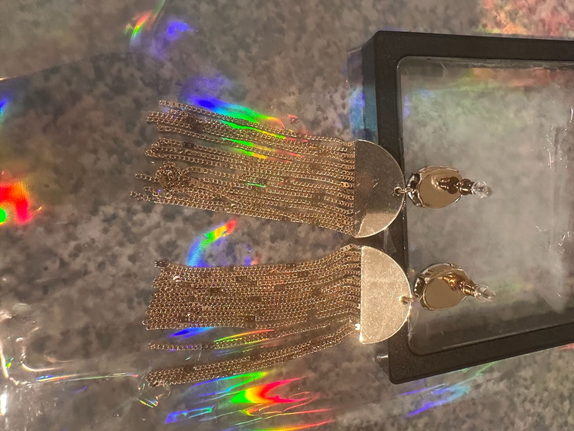 Gold Tone Green Crystal Statement Tassel Fringe Earrings 4