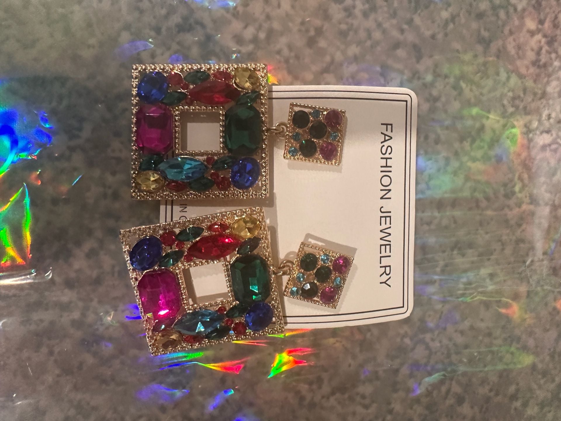 Fashion Jewelry Multi-Color Rhinestone Square Drop Earrings 2
