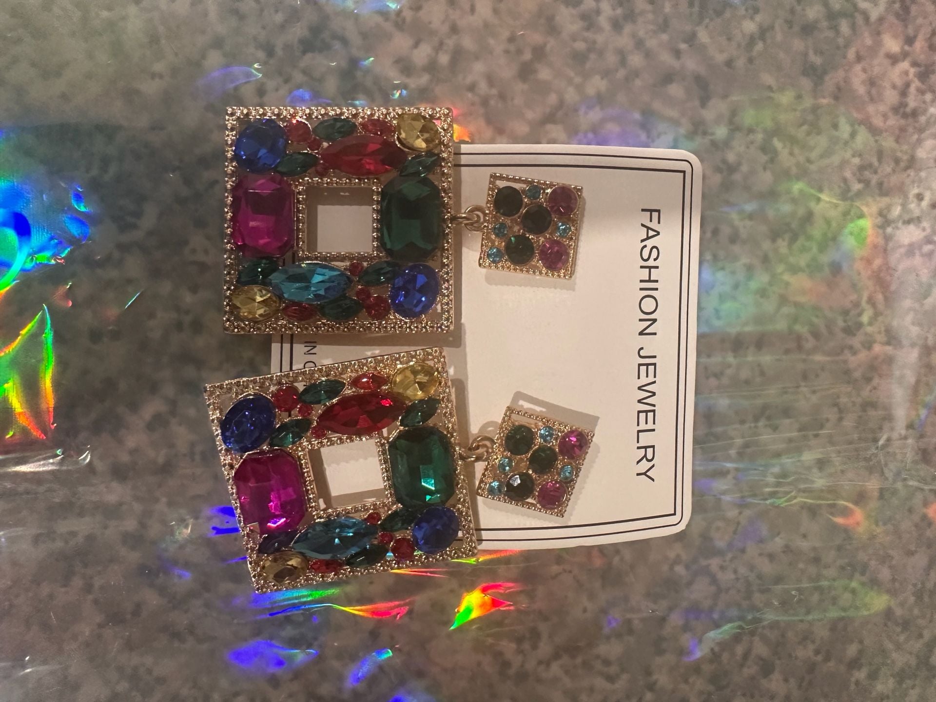 Fashion Jewelry Multi-Color Rhinestone Square Drop Earrings 3