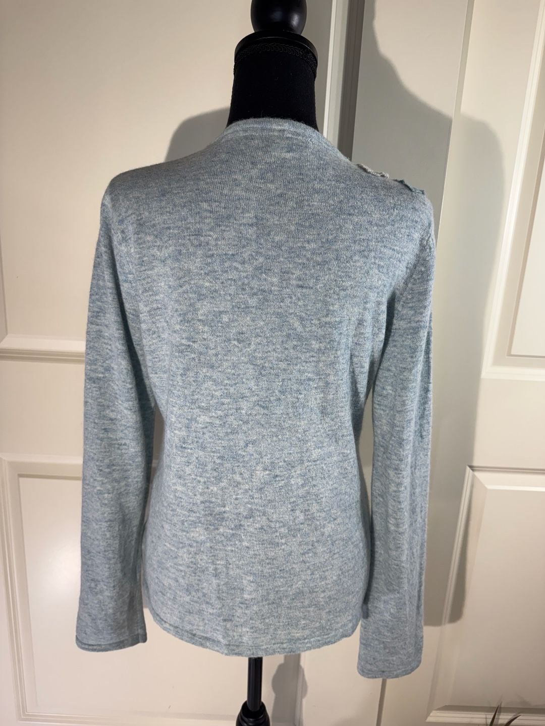 Coldwater Creek Blue Wool Blend Floral Applique Cardigan Size S (6-8) 3