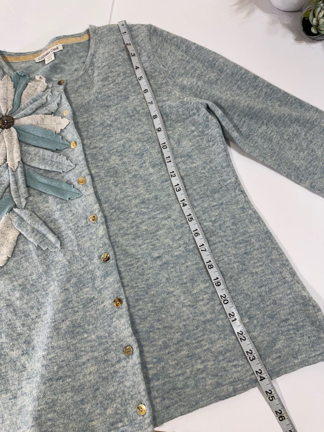 Coldwater Creek Blue Wool Blend Floral Applique Cardigan Size S (6-8) 4