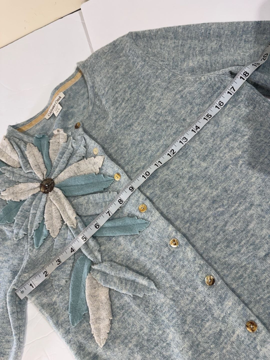 Coldwater Creek Blue Wool Blend Floral Applique Cardigan Size S (6-8) 5