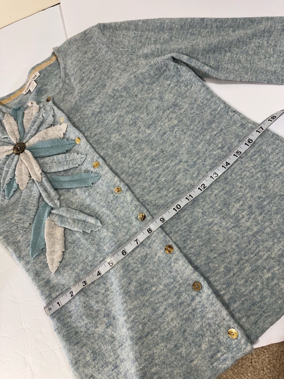 Coldwater Creek Blue Wool Blend Floral Applique Cardigan Size S (6-8) 6