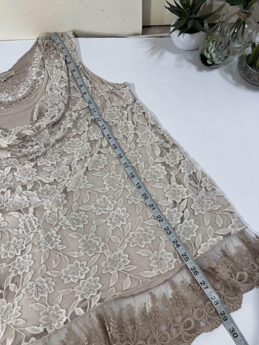 Belle France Floral Lace Sleeveless Tank Top Beige XL 4