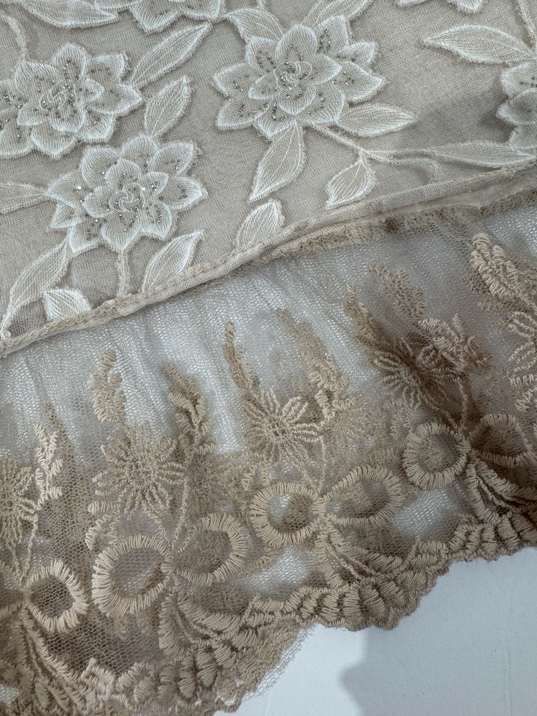 Belle France Floral Lace Sleeveless Tank Top Beige XL 5