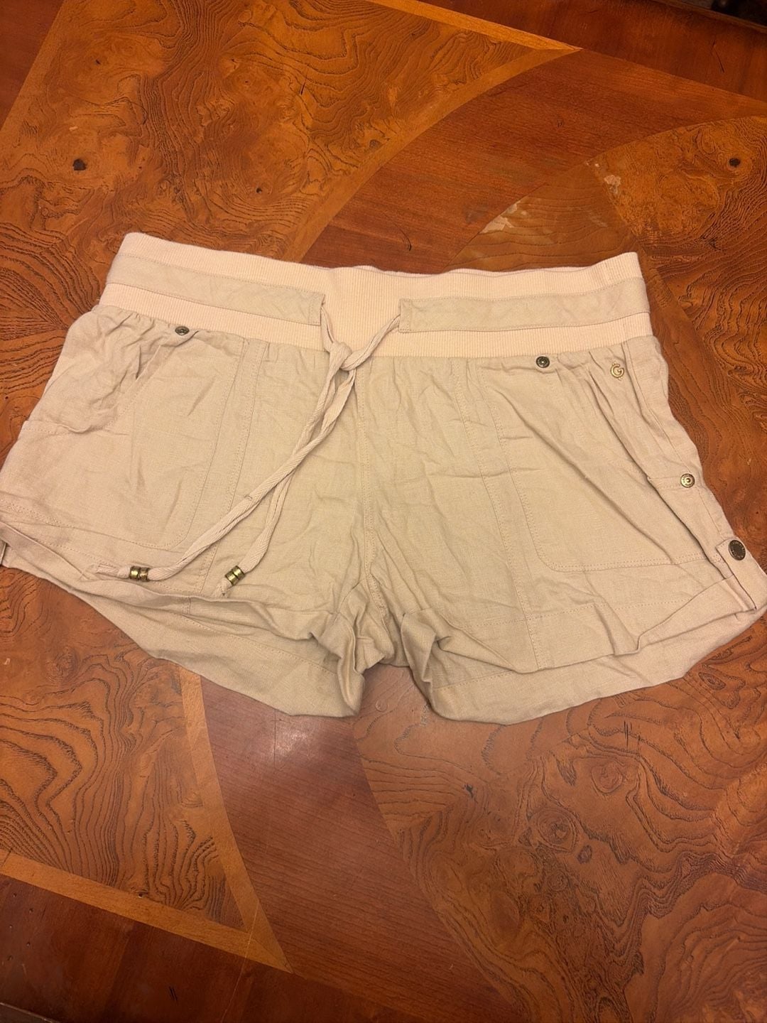Guess Women's Size S Beige Linen Drawstring Utility Shorts 2
