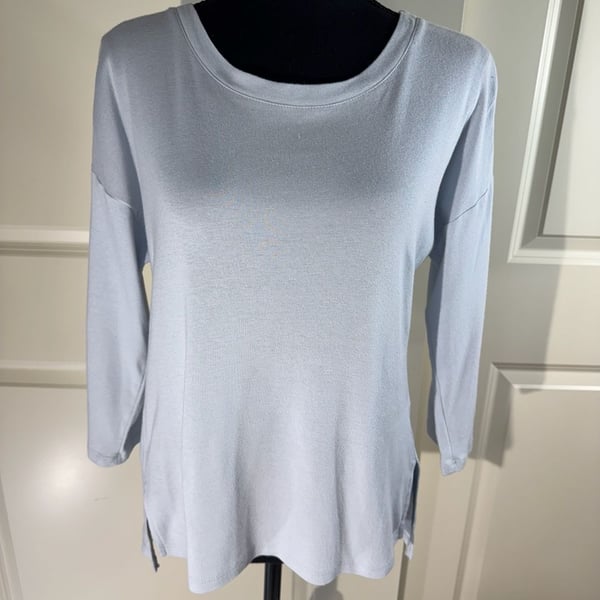 Three Dots AJS3194S Cotton Modal Side Slit Long Sleeve Top Size Small