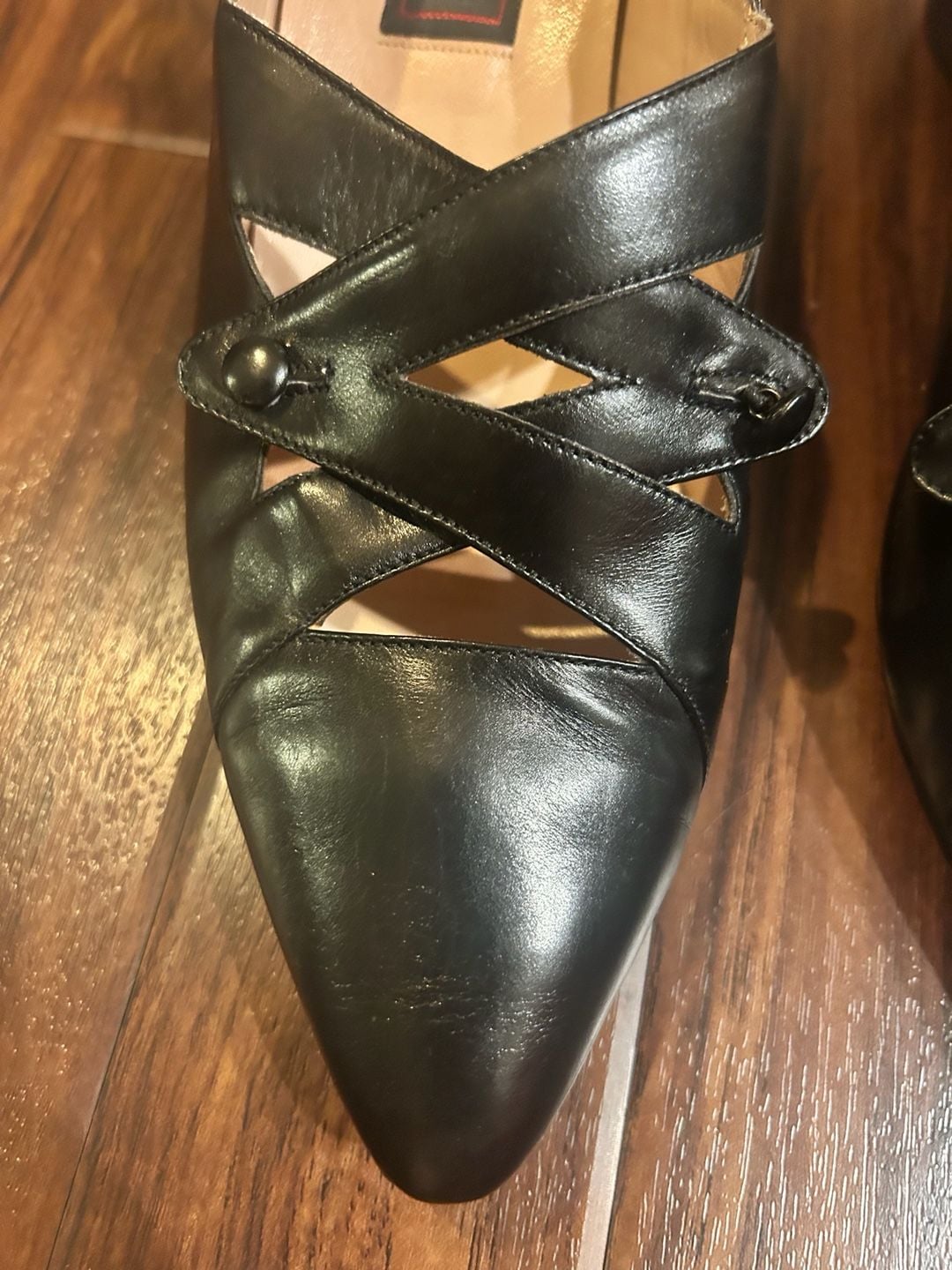 Vittorio Ricci Vintage Black Leather Pointed Toe Cutout Heels Size 9.5B 4