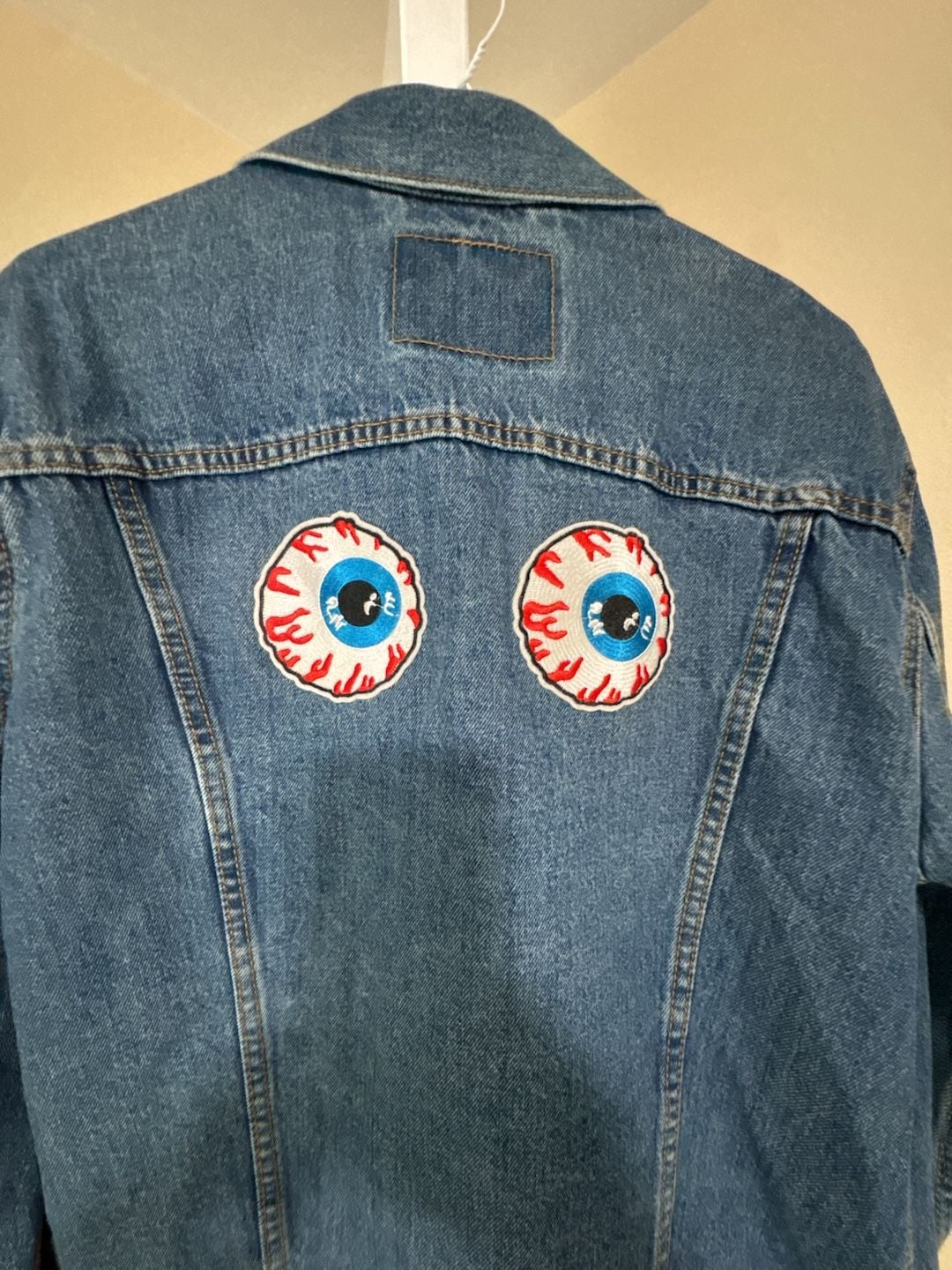 Levi's Trucker Denim Jacket Size M Custom Patched Eye Design 8