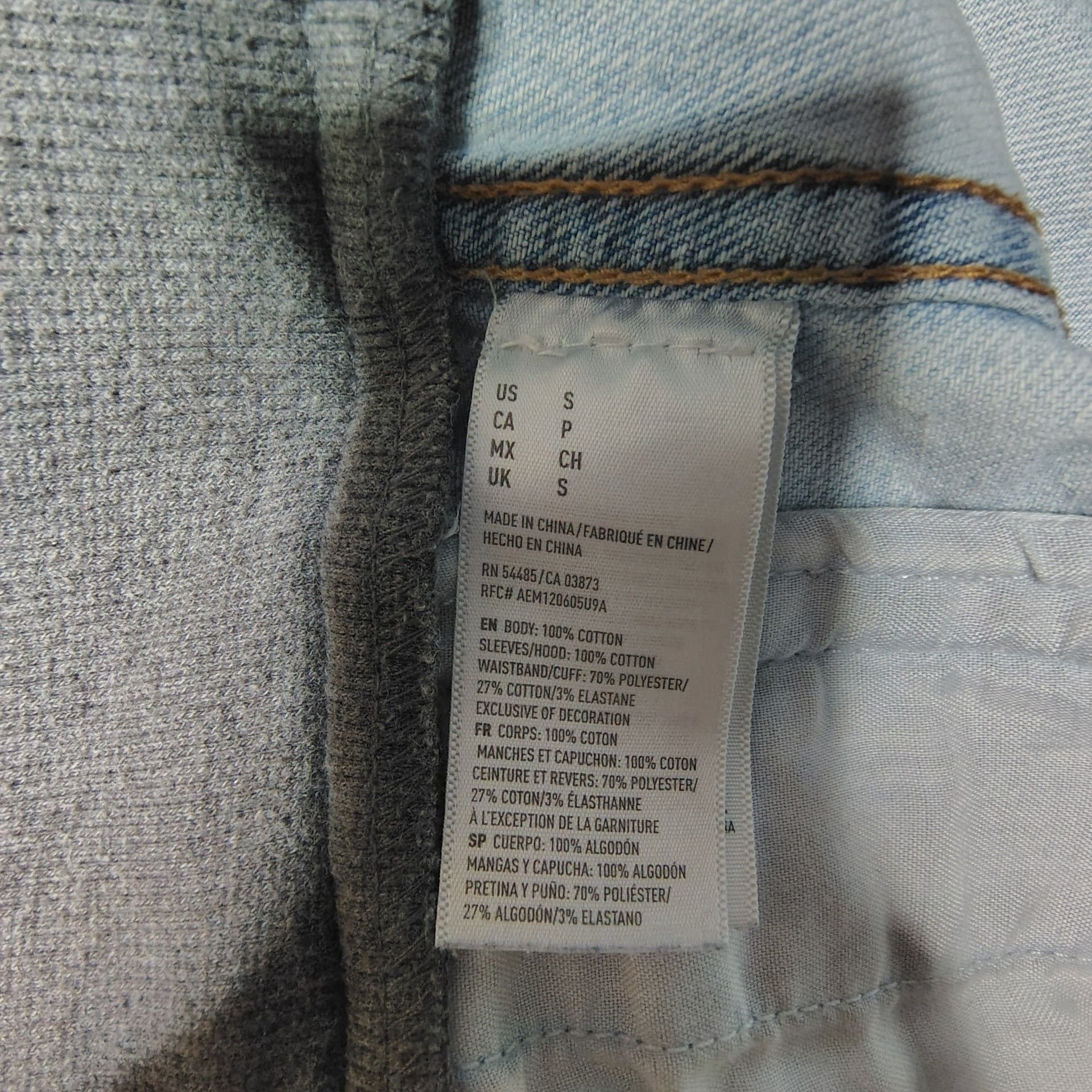 American Eagle Outfitters Distressed Denim Jacket with Hood and Knit Sleeves, size S 6