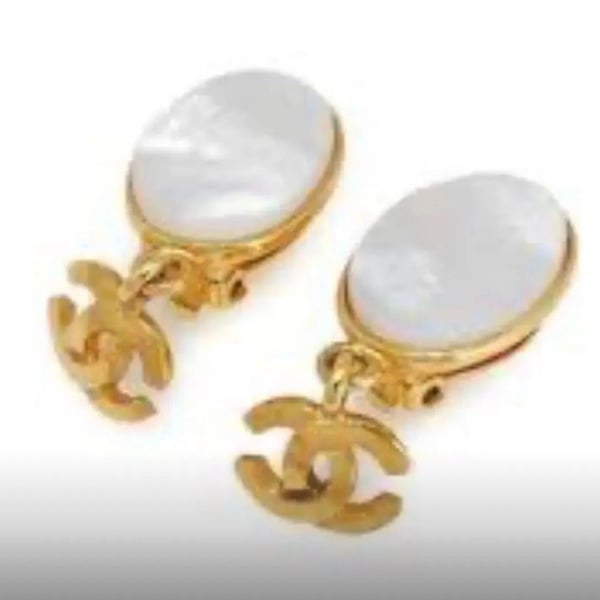 Vintage Chanel Gold-Tone CC Logo Mother of Pearl Clip-On Earrings