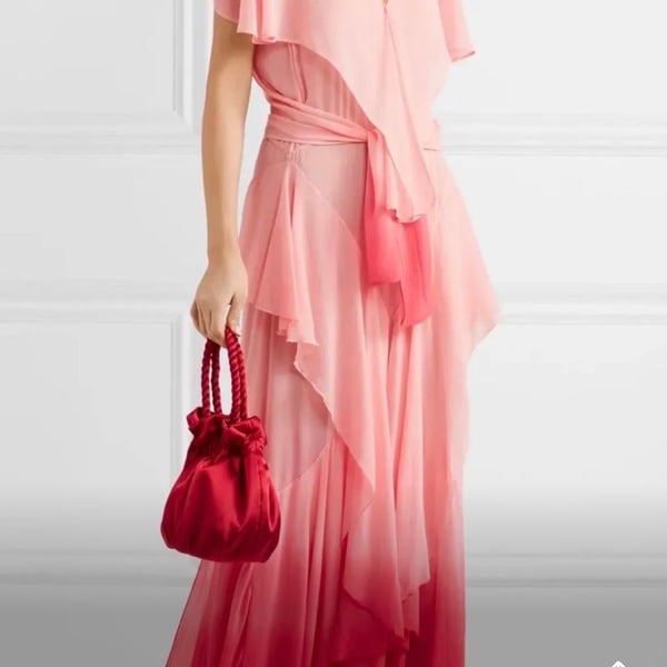 Attico Ruffle Tiered Maxi Dress In Pink - 100% silk - NWT
