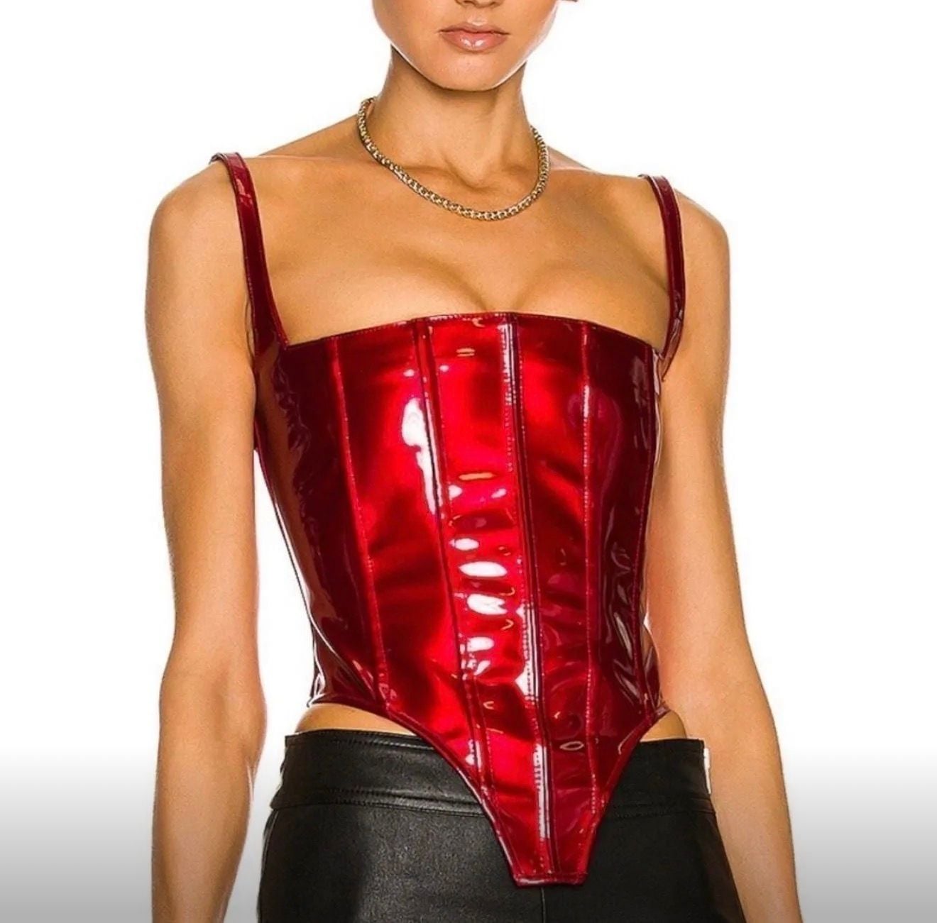 LaQuan Smith Red Patent Leather Corset Top 1