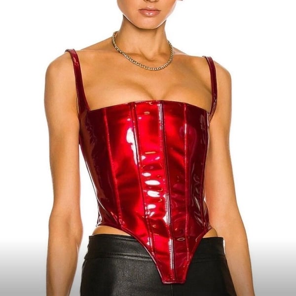 LaQuan Smith Red Patent Leather Corset Top