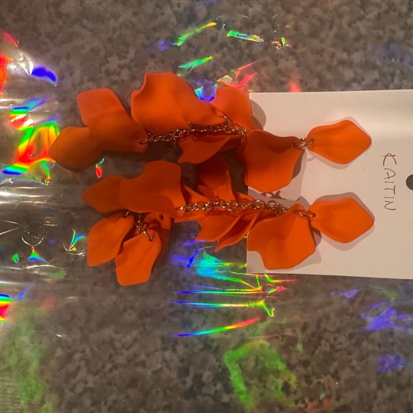 Kaitin Orange Petal Drop Statement Earrings