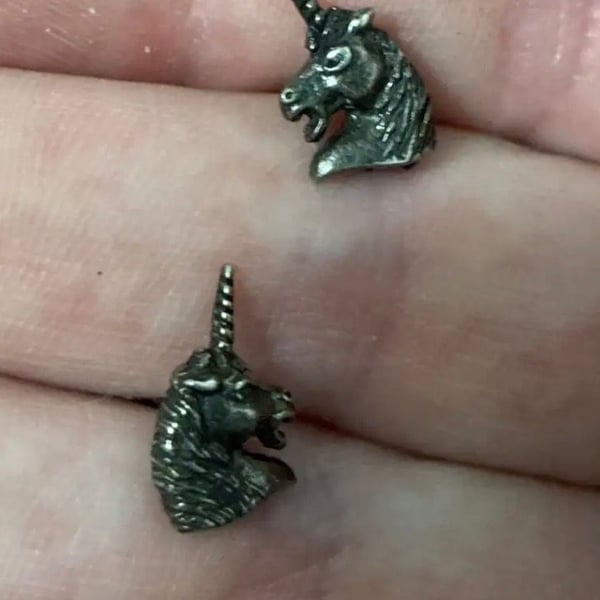 Vintage Silver Tone Unicorn Head Stud Earrings