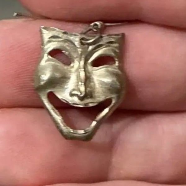 Sterling Silver Mardi Gras Drama Comedy Mask Pendant/Charm 1.7 Grams (PEN4159)