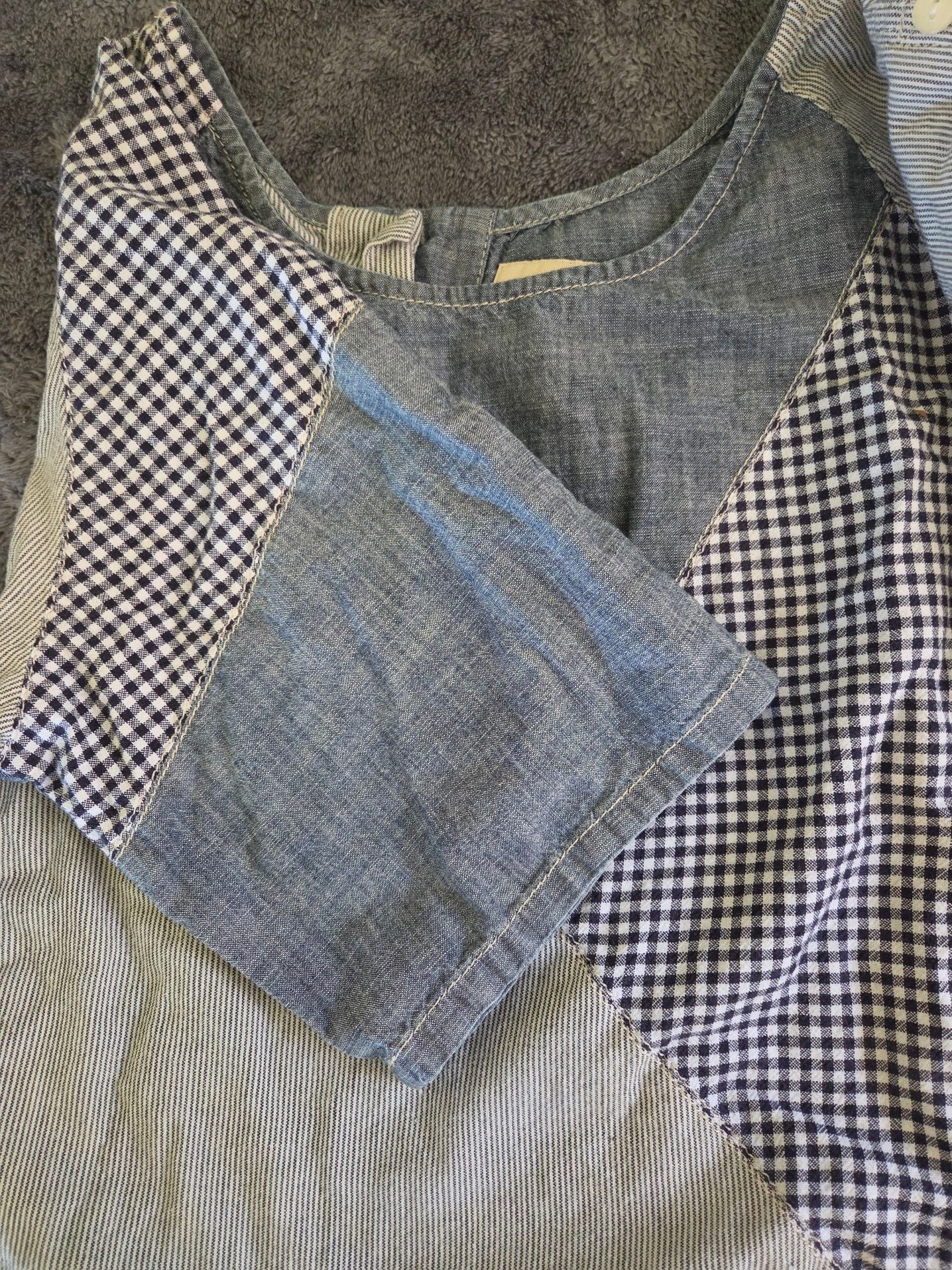 Levi's Patchwork Chambray Gingham Striped Top Size S/S 5